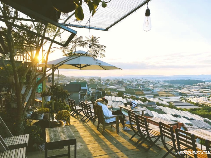 Quán cà phê trên đồi với view mây mù